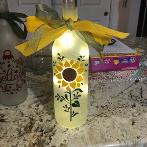 Lighted Decorated Wine Bottle Sunflower