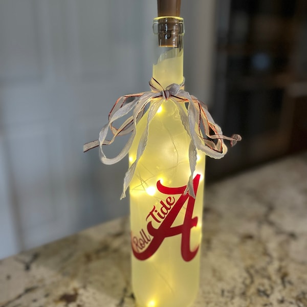 Lighted Frosted Wine Bottle for University of Alabama