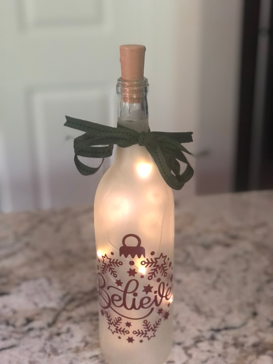 Lighted Decorated Wine Bottle Believe Etsy