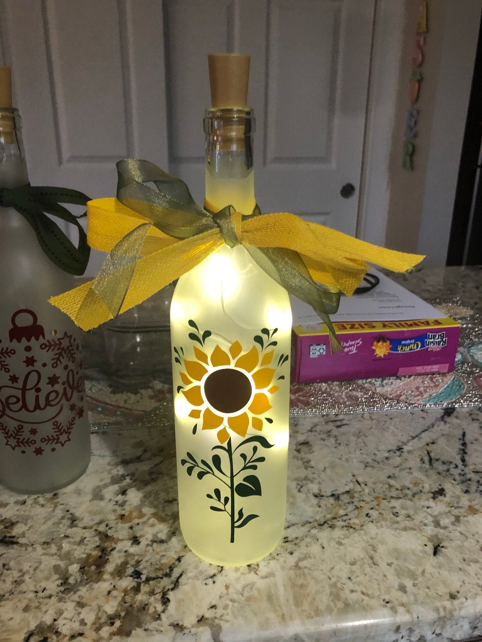 Lighted Decorated Wine Bottle Sunflower Etsy
