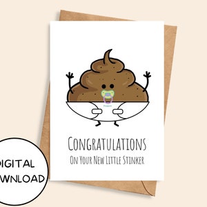 Carte imprimable de félicitations pour le nouveau bébé, Emoji de merde drôle mignon de Little Stinker. Grossesse, Naissance, Baby Shower, Téléchargement numérique instantané 5 x 7