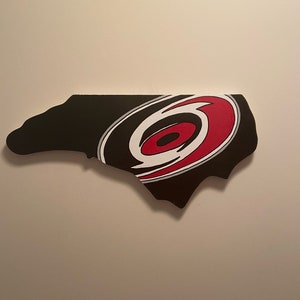 Carolina Hurricanes - wooden sign in the shape of North Carolina   cut out wall sign- Handpainted , comes with hook for hanging.