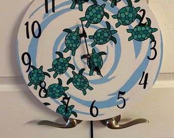 15 in  Handpainted Sea Turtle crawl clock