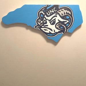 Handpainted UNC Wall Sign - North Carolina Shape image 1