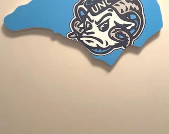 Handpainted UNC Wall Sign - North Carolina Shape