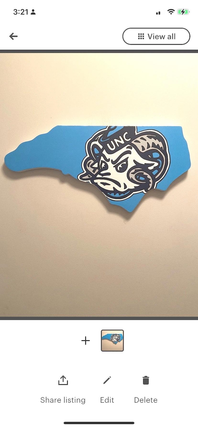 Handpainted UNC Wall Sign - North Carolina Shape image 1