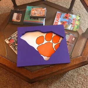 Clemson  inset board wooden sign-hand painted purple base handpainted