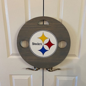Portable Beach Table handpainted grey stain - Pittsburgh Steelers