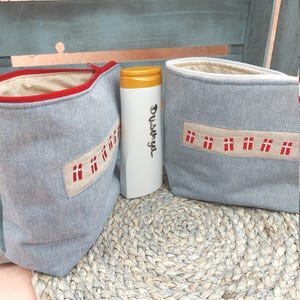 Kulturbeutel, Kosmetiktasche, Dänemark, Wimpelkette, blau Leinenoptik