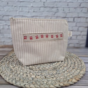 Kulturbeutel, Kosmetiktasche, Dänemark, beige gestreift, Dänische Wimpelkette