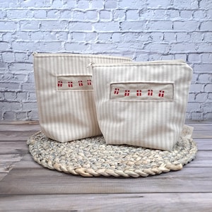 2er Set Kulturbeutel und kleine Kosmetiktasche, Dänemark, beige gestreift, Dänische Wimpelkette