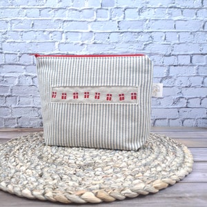 Kulturbeutel, Kosmetiktasche, Dänemark, blau/beige gestreift, Dänische Wimpelkette