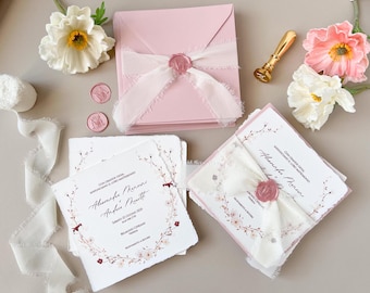 Elegant Wedding Invitation, Luxury Paper Wedding Invite, Timeless Wedding Invitation, Amalfi Paper Wedding Invitation with wax seal, ribbon