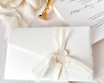 Elegant Wedding Invitation, Luxury Paper Wedding Invite, Timeless Wedding Invitation, Amalfi Paper Wedding Invitation with wax seal, ribbon