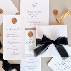 Elegant Wedding Invitation, Luxury Handmade Paper Wedding Invite, Menu Place Cards, Amalfi Paper Wedding stationery
