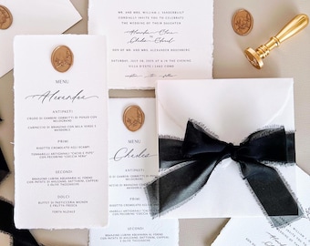 Elegant Wedding Invitation, Luxury Handmade Paper Wedding Invite, Menu Place Cards, Amalfi Paper Wedding stationery