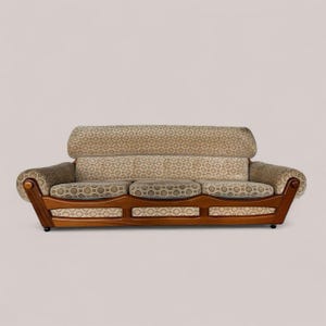 Vintage 1970s Teak Frame Three-Seater Sofa – Retro Mid-Century Style