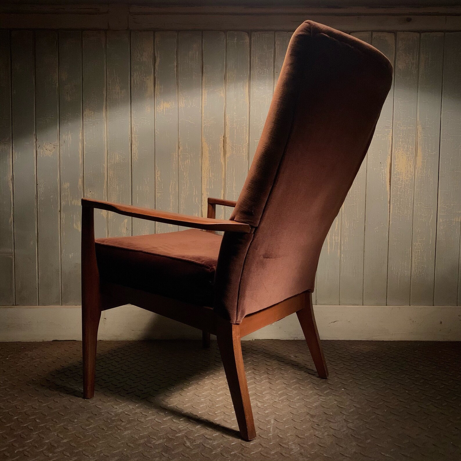 Brown velour teak arm chair | Etsy