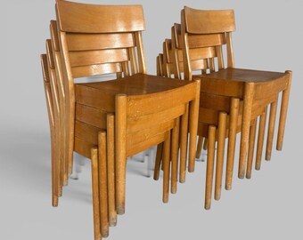 Set of 8 FDB Møbler Danish Stacking Dining Chairs – Solid Beech