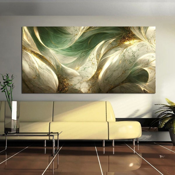 Modern Abstract canvas print Trendy sage green wall art Beige gold canvas Abstract marble art Calming wall art Above bed art