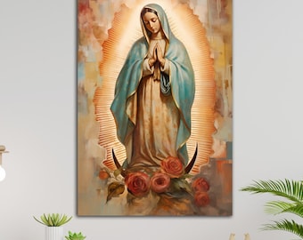 Virgin Mary canvas wall art Catholic decor Modern christian print