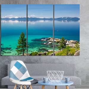 Tahoe turquoise lake canvas wall art California Blue coastal print Above bed decor