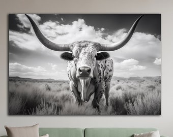 Texas longhorn canvas wall art Cow print Western farmhouse decor