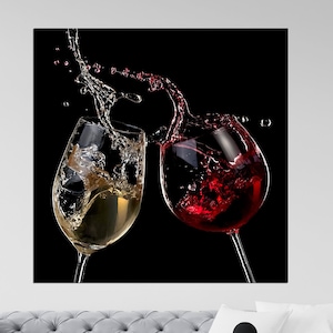 Wine glasses canvas wall art Kitchen wall decor Wine glass print Drink wall art Gift for couple Wine wall art Dining room Large wall art