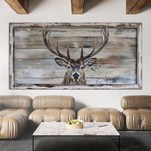 Rustic deer canvas wall art Farmhouse wall decor Deer wood PRINT Elk animal Deer hunting gifts Woodland Retro wall art Trendy wall art