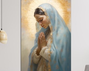 Virgin Mary canvas wall art Christian decor Catholic Woman Jesus mother print