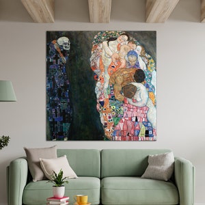 Gustav Klimt canvas wall art Death and Life Aesthetic wall decor Skull Gothic wall art canvas print Spiritual wall art Housewarming gift