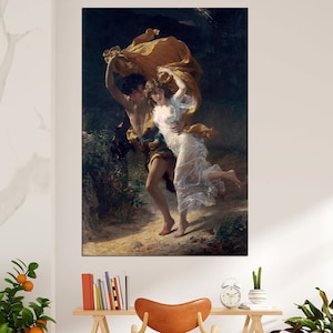 Pierre Auguste Cot The Storm Canvas Print Daphnis and Chloe Classic Reproduction Wall Art Famous Painting Romantic Home Decor