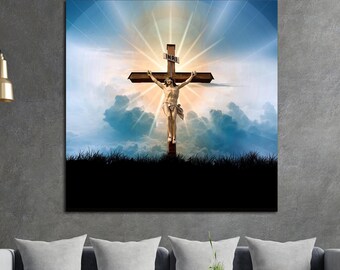 Crucifixion Christ canvas wall art Modern Jesus print Christian decor