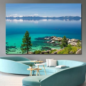 Lienzo decorativo para pared con lago turquesa Tahoe, decoración para cama, estampado costero azul de California
