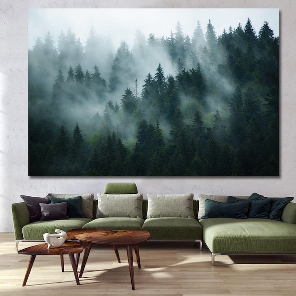 Misty Forest Canvas Wall Art Foggy Forest Wall Art Fog Trees Farmhouse Decor Landscape Canvas print Mountain Wall Art Extra Large Wall Art