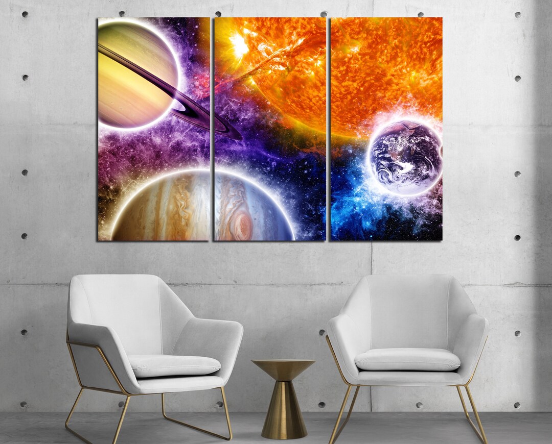 Solar System Canvas Bright Modern Celestial Canvas Art Sun and Etsy