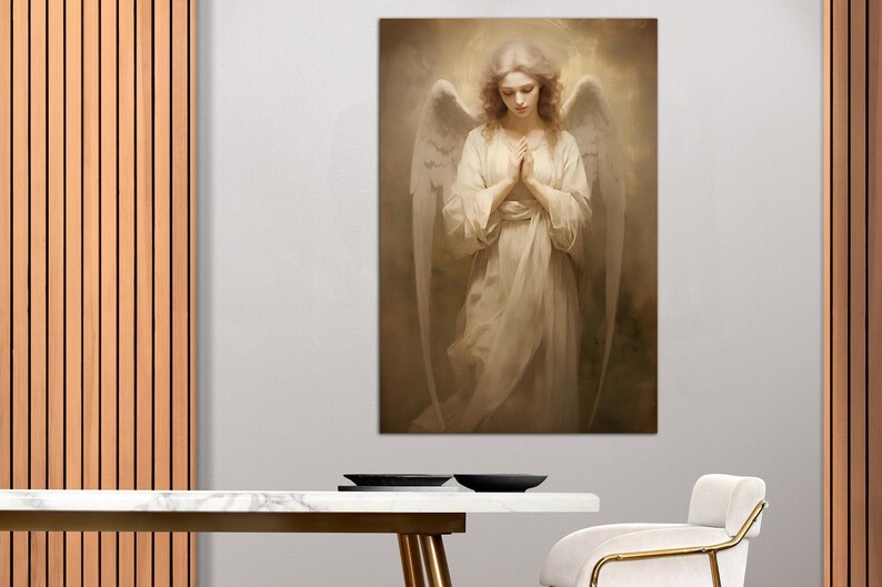 Guardian Angel Canvas Wall Art Catholic Wall Decor Modern Christian Art