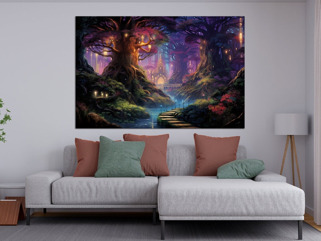 Fantasy Forest Canvas Wall Art Woodland Fairy Lights PRINT Whimsical ...