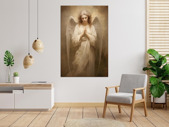 Guardian angel canvas wall art Catholic christian decor Angels painting print