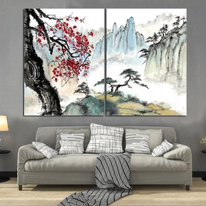 Japanese Canvas Art Asian Wall Art Mountain Canvas Japanese Art Print ...