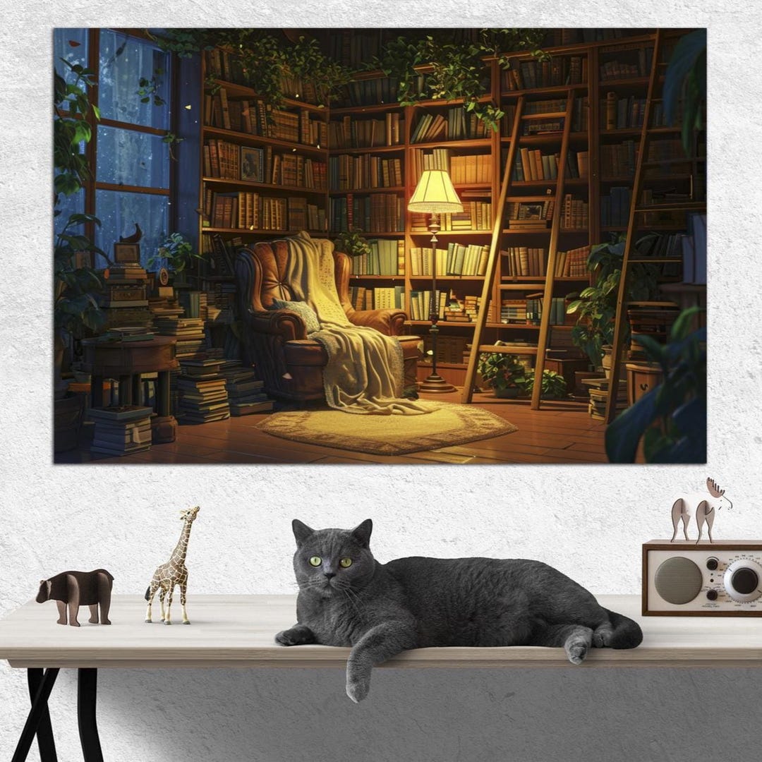 Retro Library Canvas Wall Art Fantasy Book Lover Print Boho Decor - Etsy