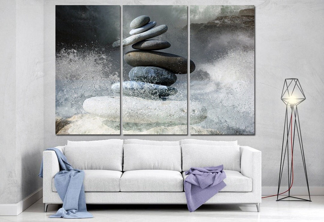 Wave and Stones Canvas Yoga Studio Decor Zen Wall Art Bathroom Wall