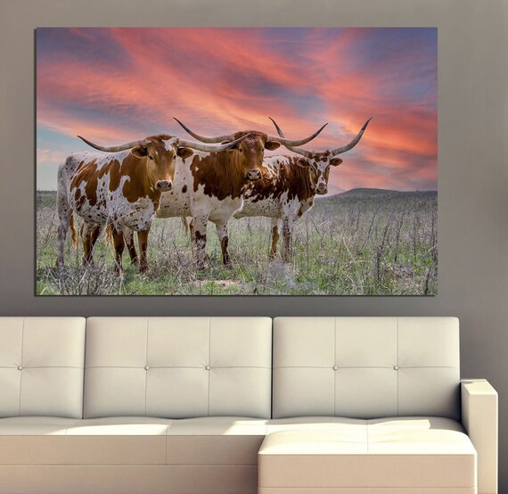 Longhorn Wall Decor Rustic Wall Art Longhorn Cow Canvas Etsy