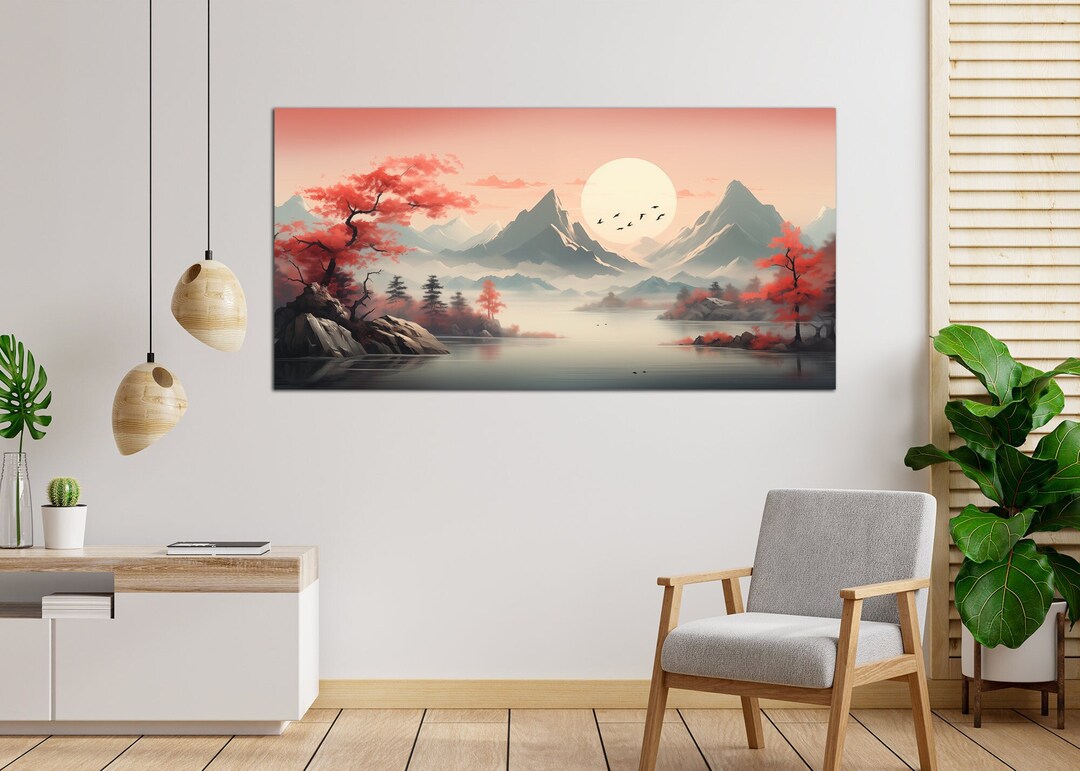 Pink Japandi Canvas Wall Art Preppy Room Decor AI Art Japanese Art Wabi ...