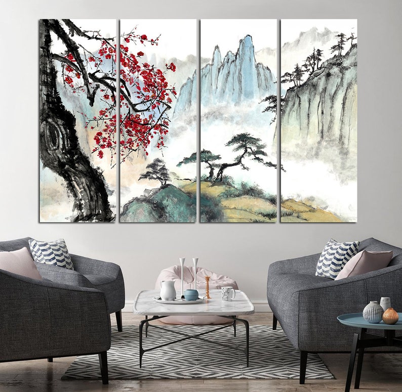Japanese Canvas Art Asian Wall Art Mountain Canvas Japanese - Etsy