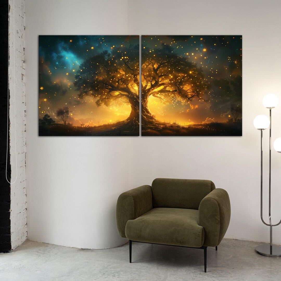 Tree of Life Canvas Wall Art Boho Decor Fantasy Starry Nighlandscape ...