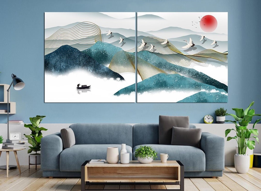 Modern Japandi Wall Art Mountains Canvas Wall Art Crane Japanese Wall ...