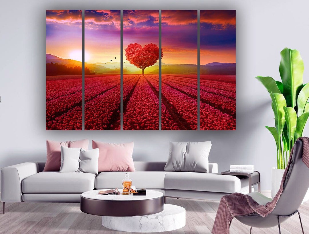 Red Field of Flowers Love Couple Wall Decor Bright Colors Etsy