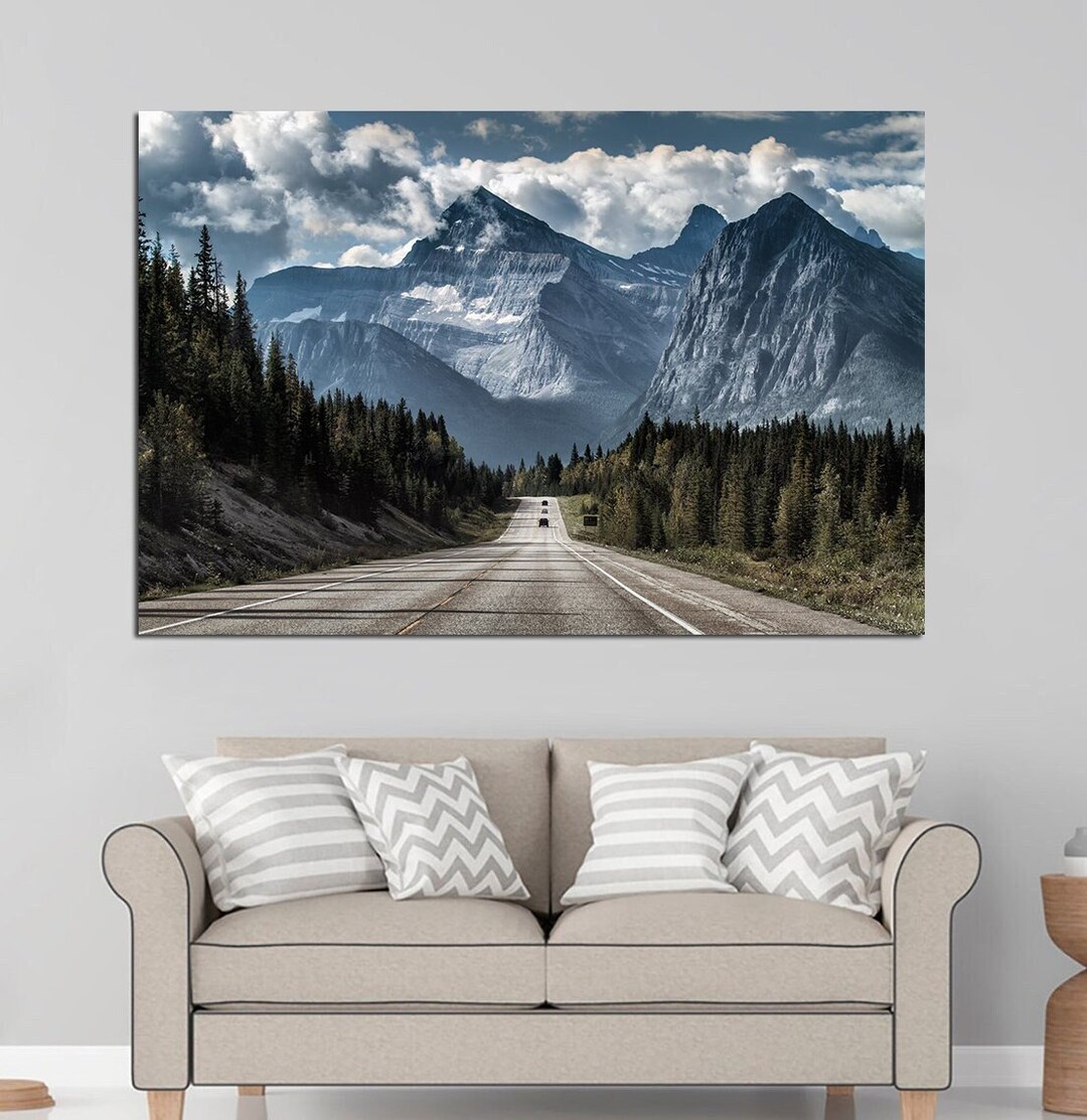 Highway Wall Art Blue Mountain Road Canvas Print USA Scenic Mountains