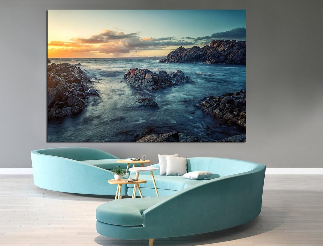 Navy Blue Coastal Wall Decor Blue Ocean Wall Art Coastal Etsy